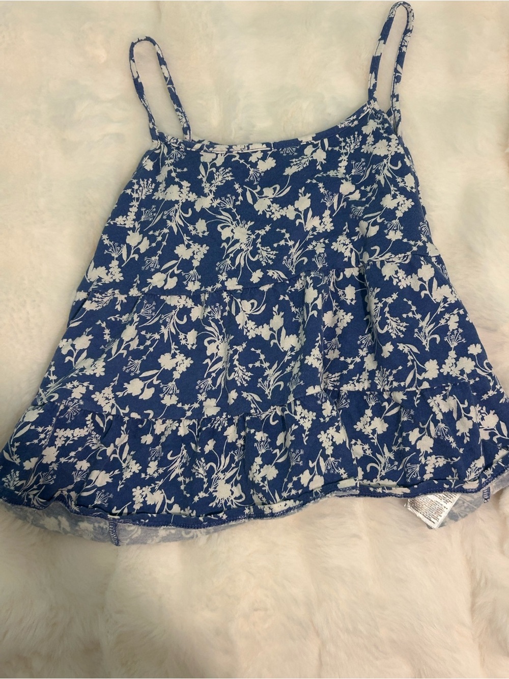 Old Navy Blue & White Floral Tiered Spaghetti-Strap Tank Top